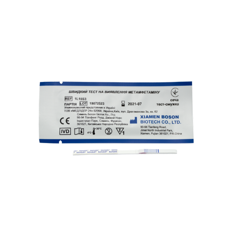 Швидкий тест на виявлення метамфетаміну, сеча, тест-смужка (Boson, 1L10S3)